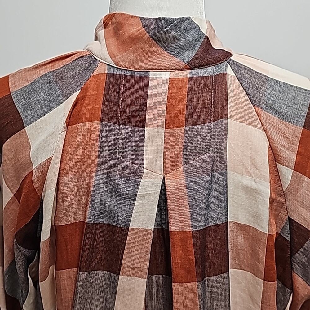 Joie Top Cider Orange Dia Plaid Button Front Long Puffy Sleeve Woman Size M - Picture 7 of 12